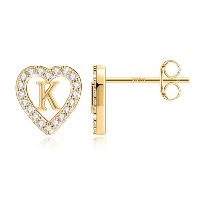 Turandoss Heart Initial Stud Earrings - Gifts for Girls, Sterling Silver Post 14K GoTurandossld Plated All Over Hypoallergenic