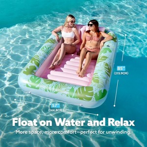 Jasonwell 85" x 57" Inflatable Tanning Pool Lounger Float with Pillow, 4-in-1 Sunbathing Bed, XL-Cyan Pink, Perfect for Adults & Pool Parties - 1 of 4