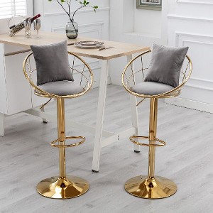 Kumasinova Contemporary 360° Swivel Bar Stools Set of 2, Velvet Upholstered Counter Height Bar Stools, Bar Chair with Pure Gold Plated Base - 1 of 4