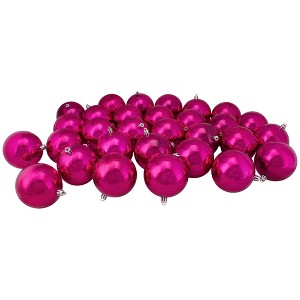 Northlight 32ct Shatterproof Shiny Christmas Ball Ornament Set 3.25" - Magenta - 1 of 4