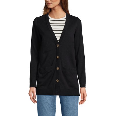 Lands' End Women's Fine Gauge Cotton Cardigan with Tipping Sweater