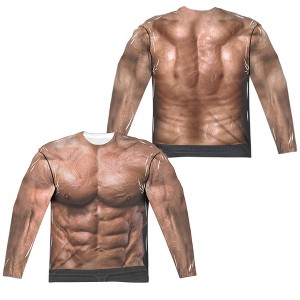 Men's Muscle Costume (Front Back Print) Long Sleeve Costume T-Shirt - 1 of 4