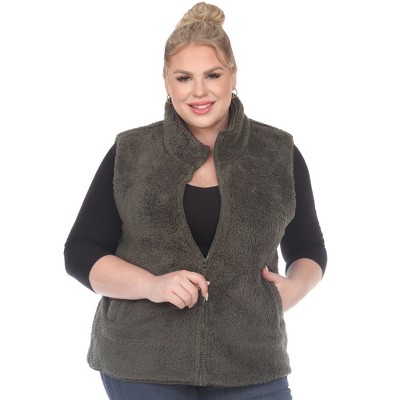 Plus Size Zip up High Pile Fleece vest -White Mark