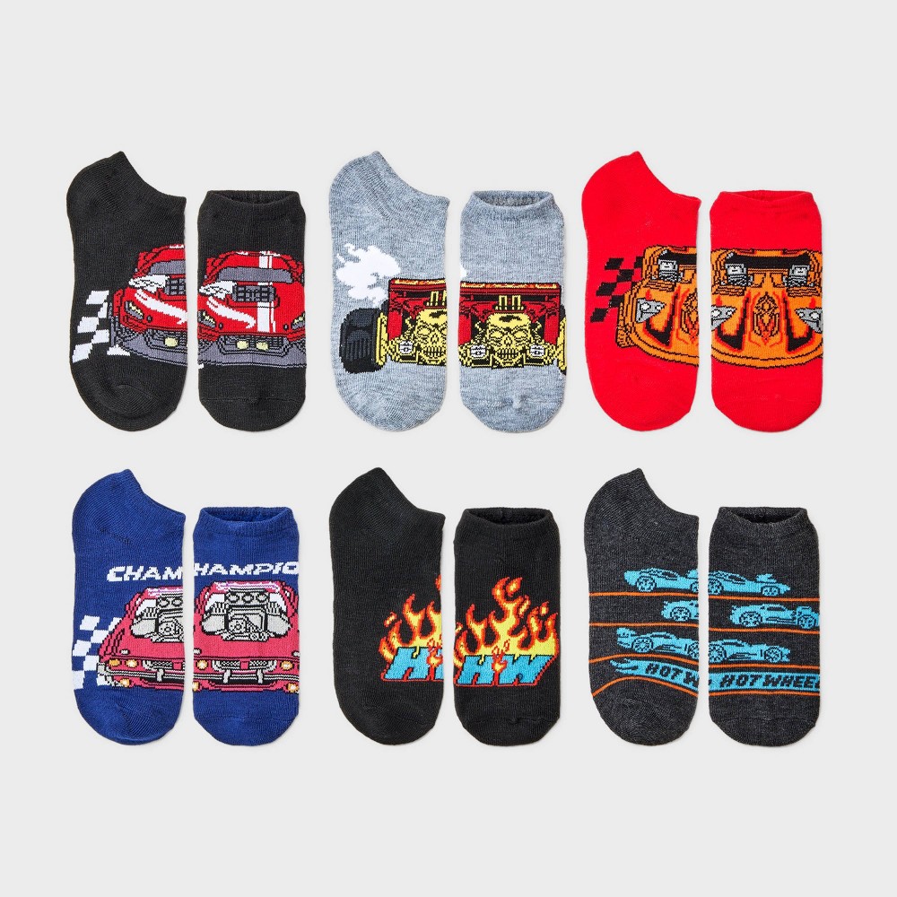 Boys' Hot Wheels 6pcs x24 packs No Show Socks - S/M