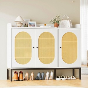 Rattan Shoe Cabinet with 3 Doors, Freestanding Shoe Organizer with Large Storage Space, 8-Tier Shoe Cabinet with Adjustable Shelves for Entryway - 1 of 4
