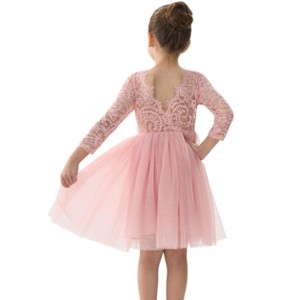 2Bunnies Girls' Paisley Lace Tulle Long Sleeve Knee Flower Girl Dress - 1 of 4