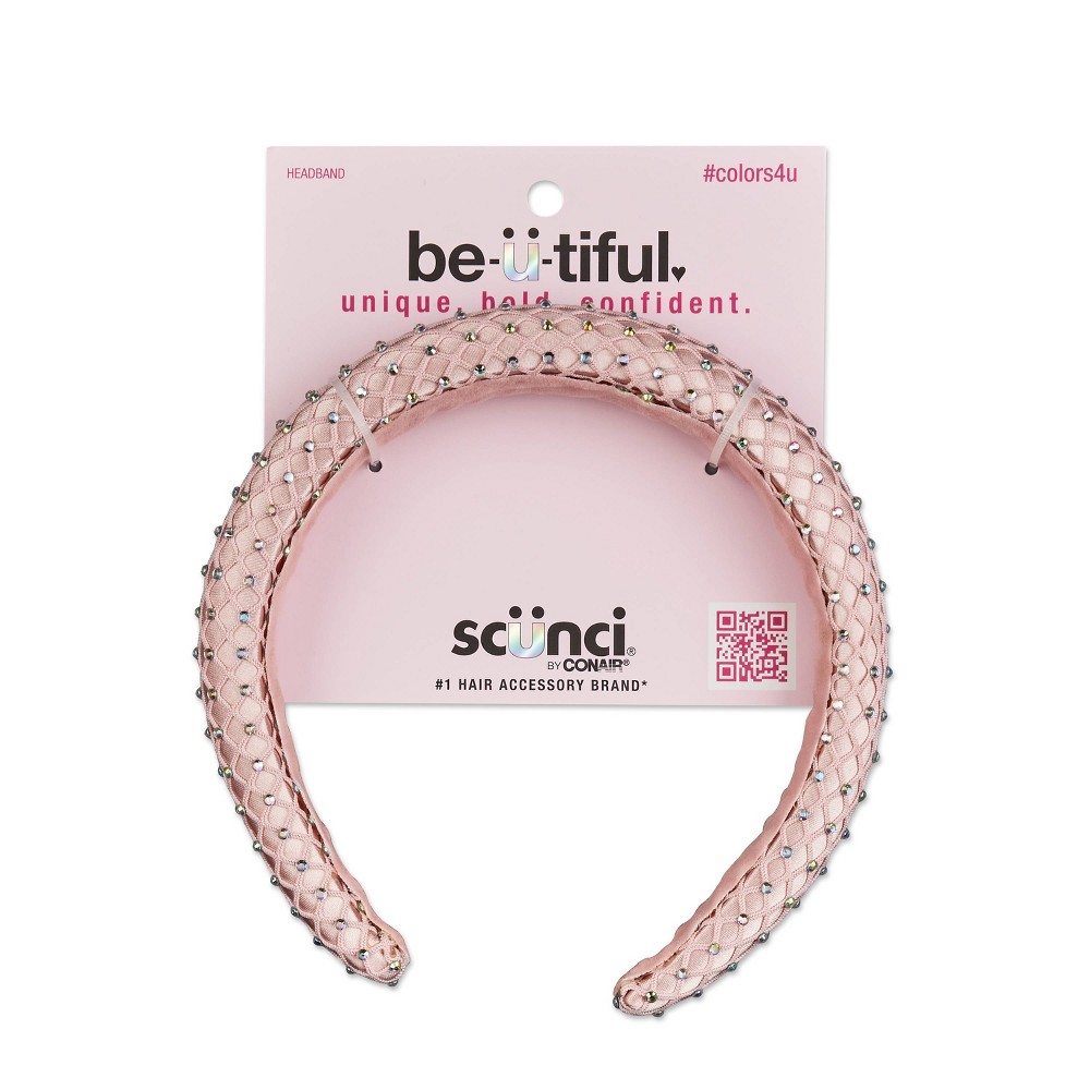 Photos - Hair Styling Product scünci be-ü-tiful Rhinestone and Mesh Embellished Padded Headband - Pink