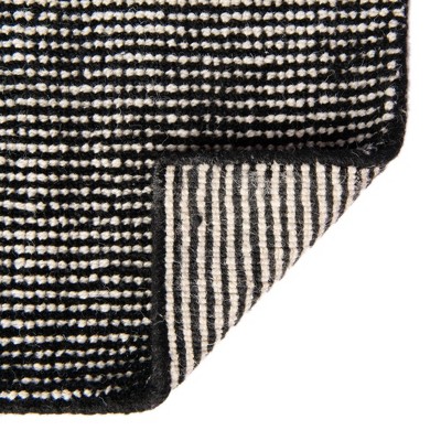 Hand-knotted Black and Ivory Wool Runner Rug
