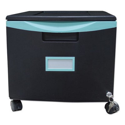 Storex Single-Drawer Mobile Filing Cabinet, 1 Legal/Letter-Size File Drawer, Black/Teal, 14.75" x 18.25" x 12.75"