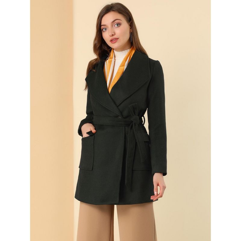Allegra K Women's Shawl Collar Lapel Winter Belted Coat with Pockets, 5 of 8