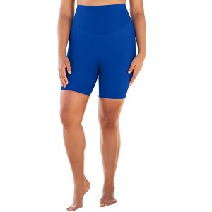 Swim 365 Women's Plus Size 360° Powermesh Swim Boy Short With Tummy Control - 1 of 2