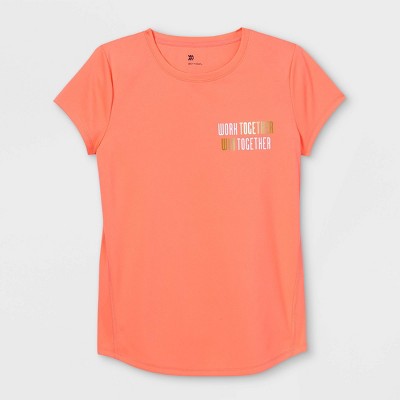 Girls' Short Sleeve 'Work Together Win Together' Graphic T-Shirt - All in Motion™ Orange XXL