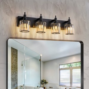 LLHZSY 3/4/5-Light Modern Bathroom Crystal Vanity Light with Round Lampshade -Light Modern Bathroom Wall Light Fixtures-Chrome/Black - 1 of 4