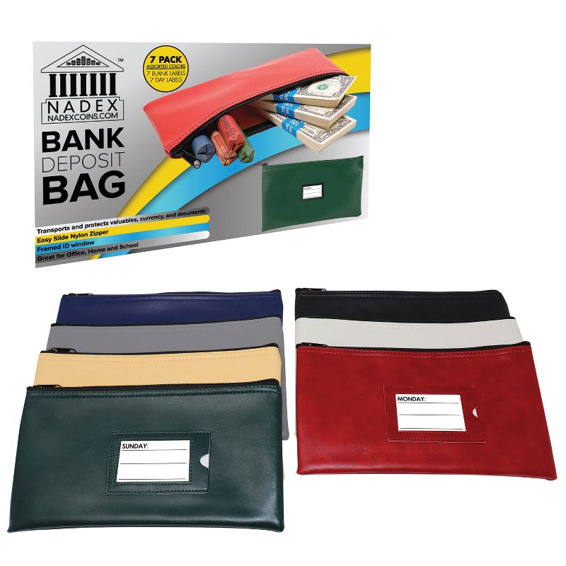 Nadex Coins™ Vinyl 7-Day Pack of Zippered Bank Deposit Cash and Coin Bags with Card Window, 4 of 6