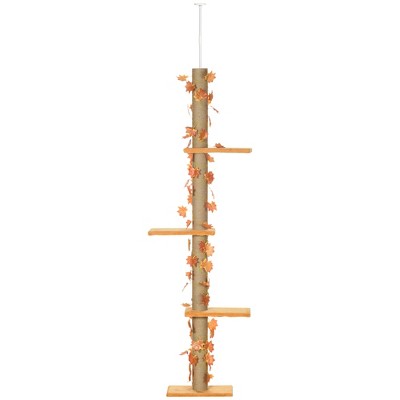 Adjustable Height Sisal Cat Tree with Platforms and Leaves