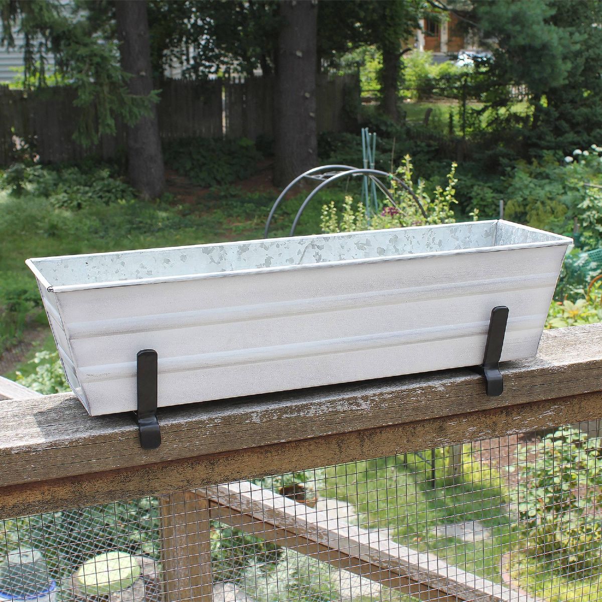 ACHLA Designs 22" Wide Rectangular Galvanized Steel Planter Box with Rail Brackets Cape Cod White: For Balcony, Outdoor Use - thumbnail 3