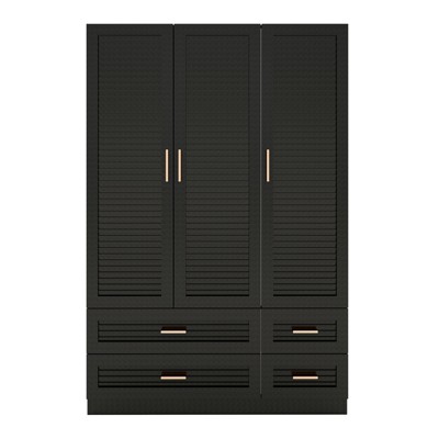 Keloyid Black Wood 47.24 in. Armoire with 4 Drawers and 3 Shelves