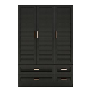 Keloyid Black Wood 47.24 in. Armoire with 4 Drawers and 3 Shelves - 1 of 4
