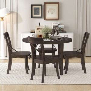 Dining Table Set For 4, Dining Sets 5 Piece, Dining Set Solid Wood With X-Shaped Backrest For Kitchen, Dining Set Of 4 Chairs-Cuddlewood - 1 of 4