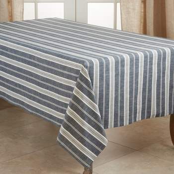 Saro Lifestyle Striped Design Tablecloth, 65"x120", Blue