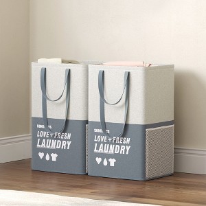 SONGMICS 23.8 Gallon (90L) Laundry Baskets Foldable Laundry Hamper with 2 Compartments Water-Repellent - 1 of 4