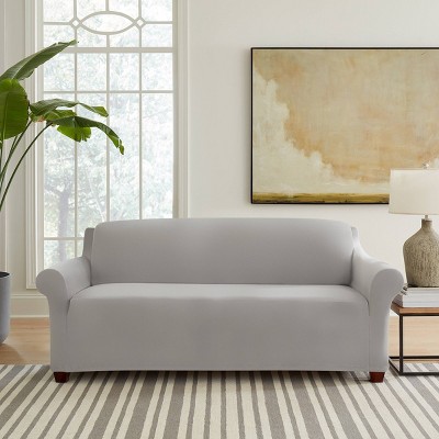 Sure Fit Hampstead Stretch Velvet Sofa Machine Washable Couch Cover Light  Gray: Pet Friendly, Microfiber & Spandex : Target