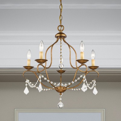 Mini Antique Gold Leaf Brass 5-Light Chandelier