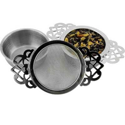 Solstice Tea Traders Empress Tea Strainers w/ Drip Bowls, 2pk; Stainless Steel Loose Leaf Tea Strainers/ Tea Bag Coasters