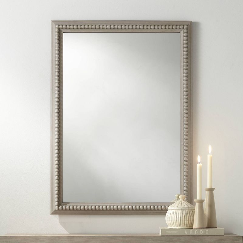 Noble Park Rectangular Vanity Wall Mirror Vintage Rustic Farmhouse Beaded Gray Washed Wood Frame 25 1/2" Wide for Bathroom Bedroom Living Room House, 2 of 10