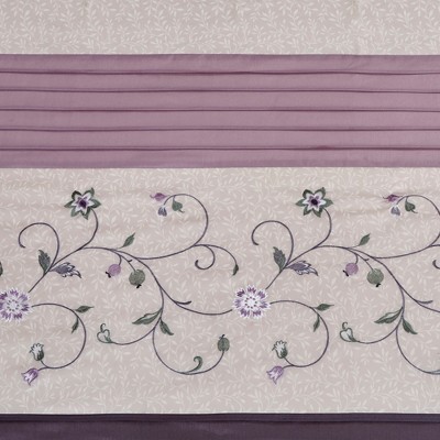 Purple Faux Silk Embroidered Floral Shower Curtain