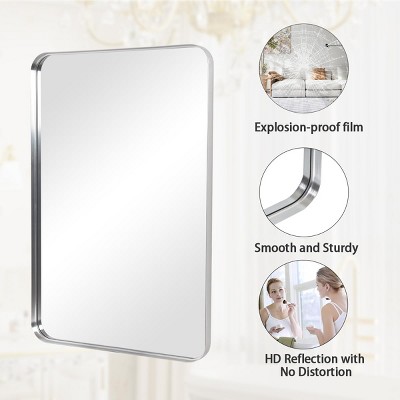36"x24" Rectangular Silver Aluminum Wall Mirror with Rounded Corners