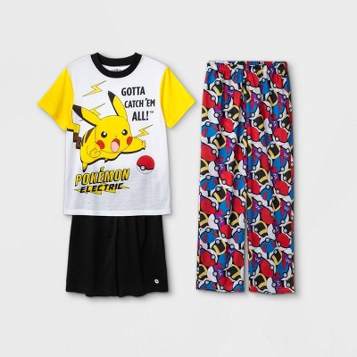 Boys' Pokemon 3pc Pajama Set - White/Black S