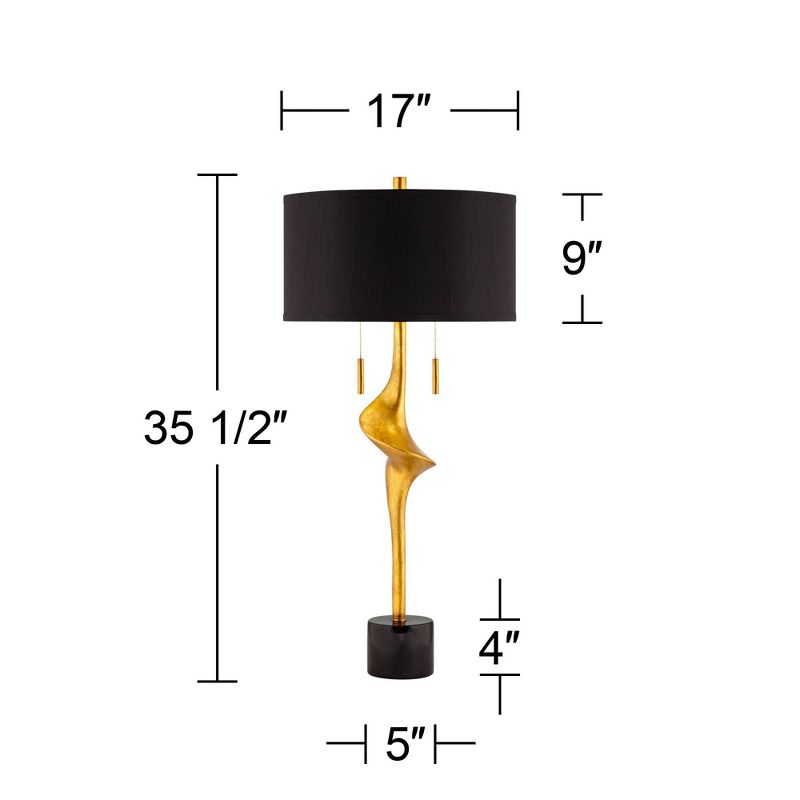 Possini Euro Design Athena 35 1/2" Tall Large Modern Glam End Table Lamps Set of 2 Pull Chain Sculptural Gold Leaf Living Room Bedroom Bedside, 4 of 10