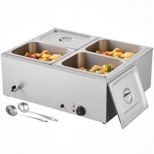 VEVOR Commercial Food Warmer, 1500W Electric Stainless Steel Steam Food Warmer with Lid, 4-Pan Fast Heating Countertop Buffet Bain Marie, Silver - 1 of 4