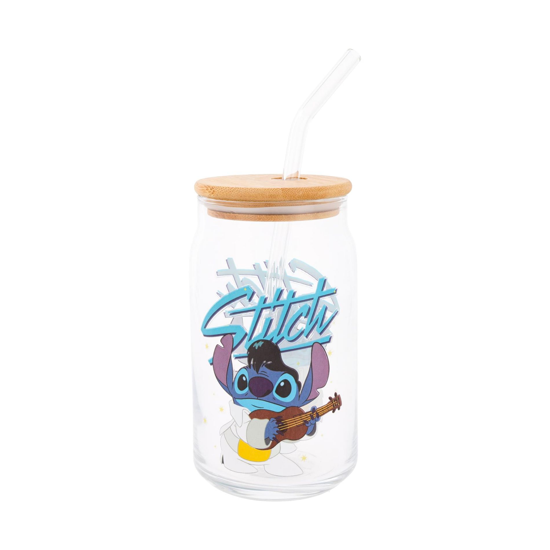 Silver Buffalo Disney Lilo & Stitch Elvis Stitch 16-Ounce Glass Tumbler With Lid and Straw