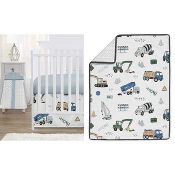 Sweet Jojo Designs Boy Baby Crib Bedding Set - Construction Truck Green Blue and Grey 4pc