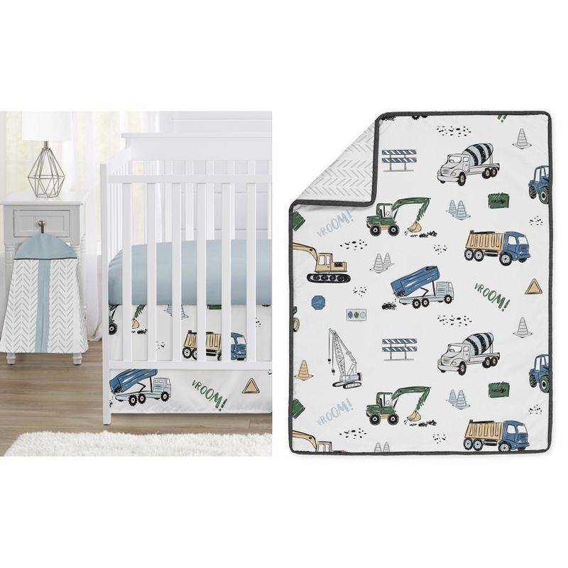 Sweet Jojo Designs Boy Baby Crib Bedding Set - Construction Truck Green Blue and Grey 4pc, 1 of 8