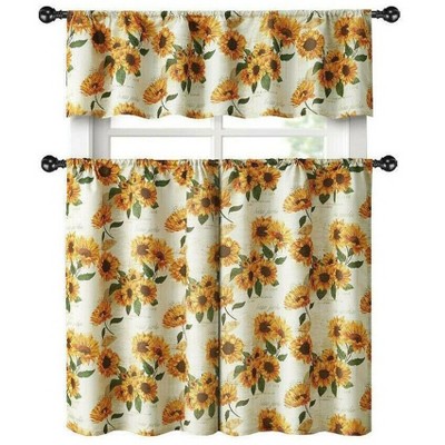 Kate Aurora Country Farmhouse Sunflower Garden Complete Kitchen Curtain Tier & Valance Set - 56 in. W x 36 in. L