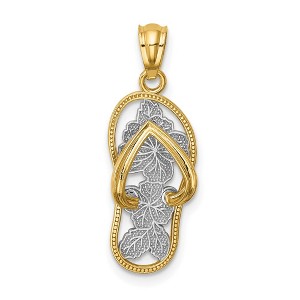 Black Bow Jewelry 14k Yellow Gold and White Rhodium Floral Flip Flop Pendant, 9 x 24mm - 1 of 4