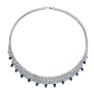 Guili Radiant Elegance White Gold Plated Sapphire Drop Tennis Necklace - Stunning Design with Sapphire Accents for a Glamorous and Sophisticated Look - 1 of 3