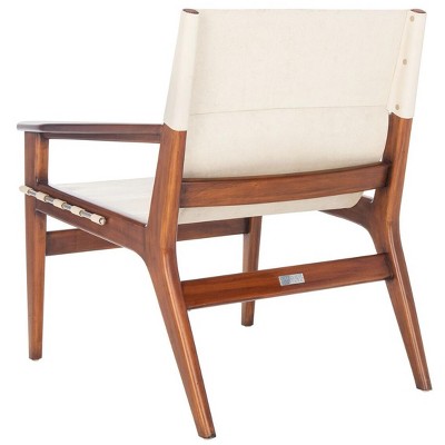 Culkin White Leather and Mahogany Wood Sling Chair
