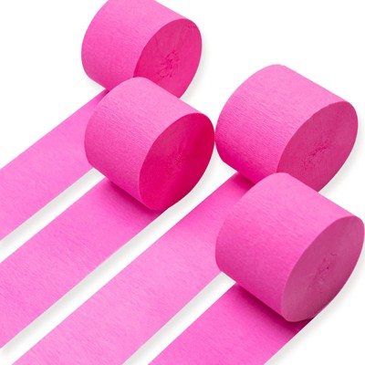 PartyWoo Crepe Paper Streamers Deep Pink 4 Rolls 328 ft 1.8 Inch x 82 Ft Roll