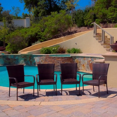 Grungis Stacking Outdoor Dining Chairs,PE Wicker Patio Chairs with Curved Armrests,Space-Saving Rattan Dining Chairs,2pc/4pc