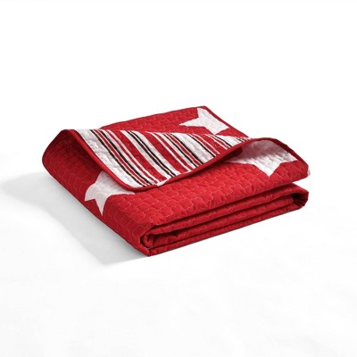Red and White Cotton Reversible Star Throw Blanket