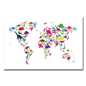 Trademark Fine Art -Michael Tompsett 'Dinosaur World Map' Canvas Art - 1 of 2