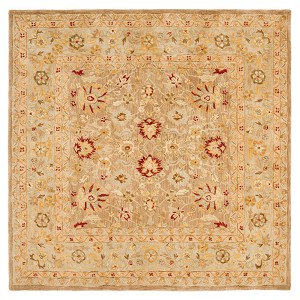 Tan/Ivory Floral Tufted Square Area Rug 8