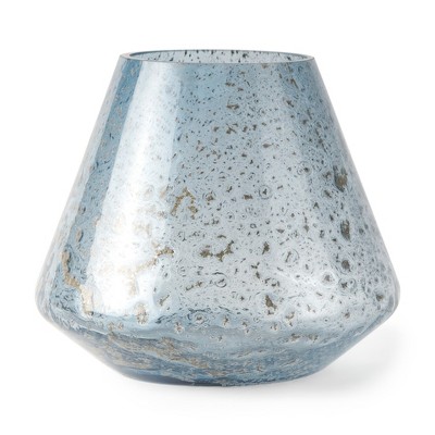 HomeRoots 7" Blue Seeded Glass Round Table Vase