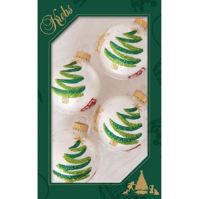 Christmas by Krebs 4ct White and Green Tree Matte Christmas Ball Ornaments 2.5" (67mm)