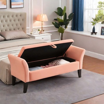 NicBex Modern 51.5" Velvet Fabric Storage Bench with Curved Arms for Bedroom and Living Room