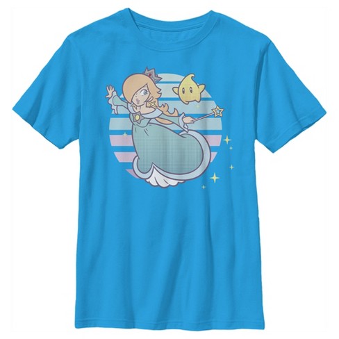 Boy's Nintendo Super Mario Rosalina And Luma Striped Background Portrait  T-Shirt - Turquoise - Large